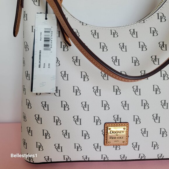 DOONEY & BOURKE Bryce Signature Logo Print Coated Fabric Hobo Bag- Bone color⭐ - Picture 16 of 16